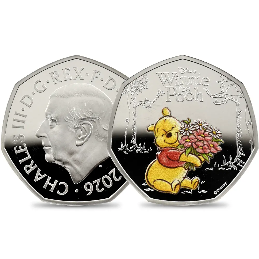イギリス 2026 チャールズ3世 くまのプーさん100周年記念 第1弾 50ペンスプルーフカラー銀貨 未鑑定 箱付き