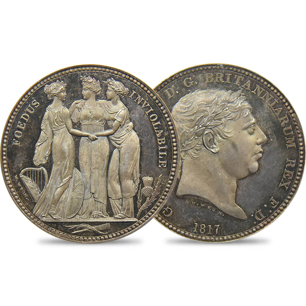 1817 ジョージ3世 スリーグレーセス クラウンパターン銀貨 PCGS PR65＋DC【R2】【世界最高鑑定】