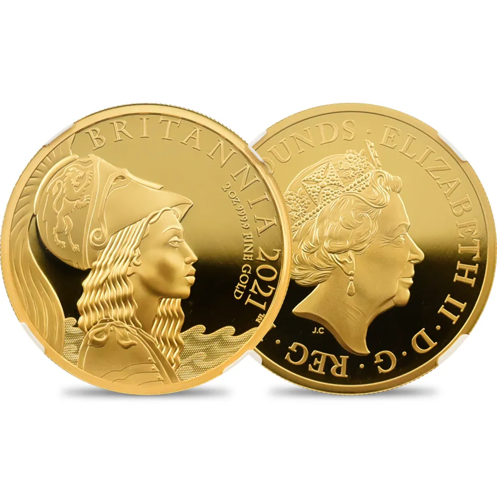 イギリス 2021 エリザベス2世 プレミアムブリタニア 200ポンド2オンス金貨 ファーストリリース NGC PF70UC