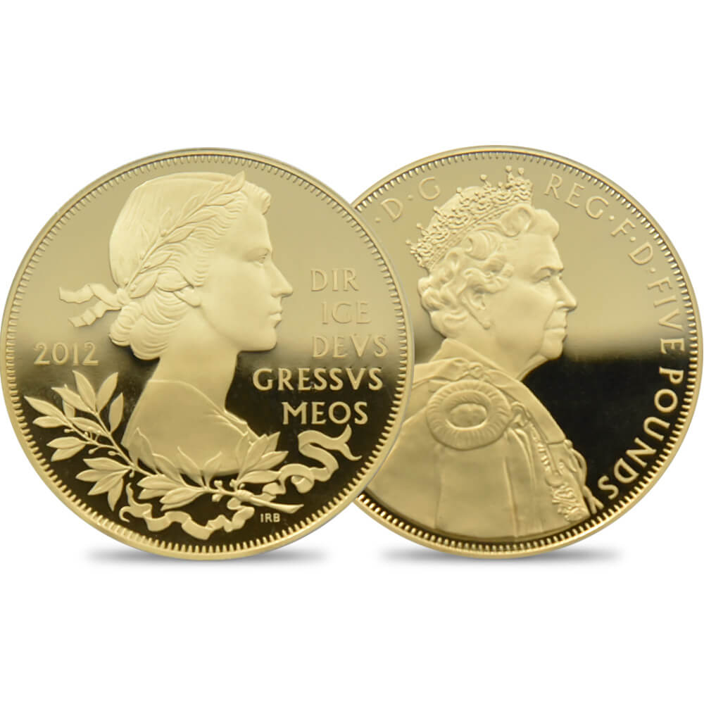 2012 エリザベス2世 即位60周年記念 ダイアモンドジュビリー 5ポンド銀貨（金メッキ加工） PCGS PR70DC