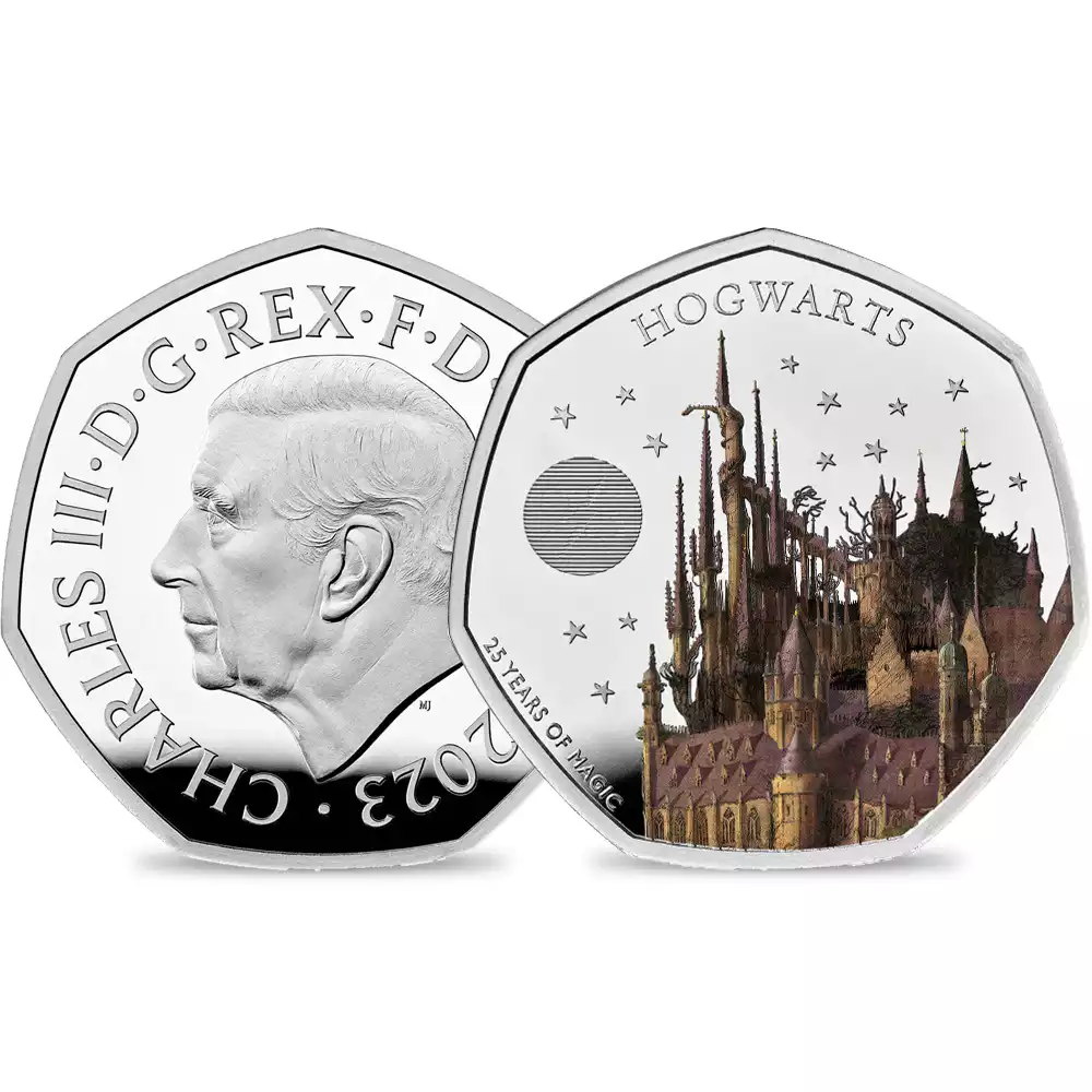 2023 チャールズ3世 ハリー・ポッターシリーズ 第4弾 ホグワーツ魔法魔術学校 出版25周年記念 50ペンスプルーフカラー銀貨 未鑑定 箱付き【ご予約承り品】