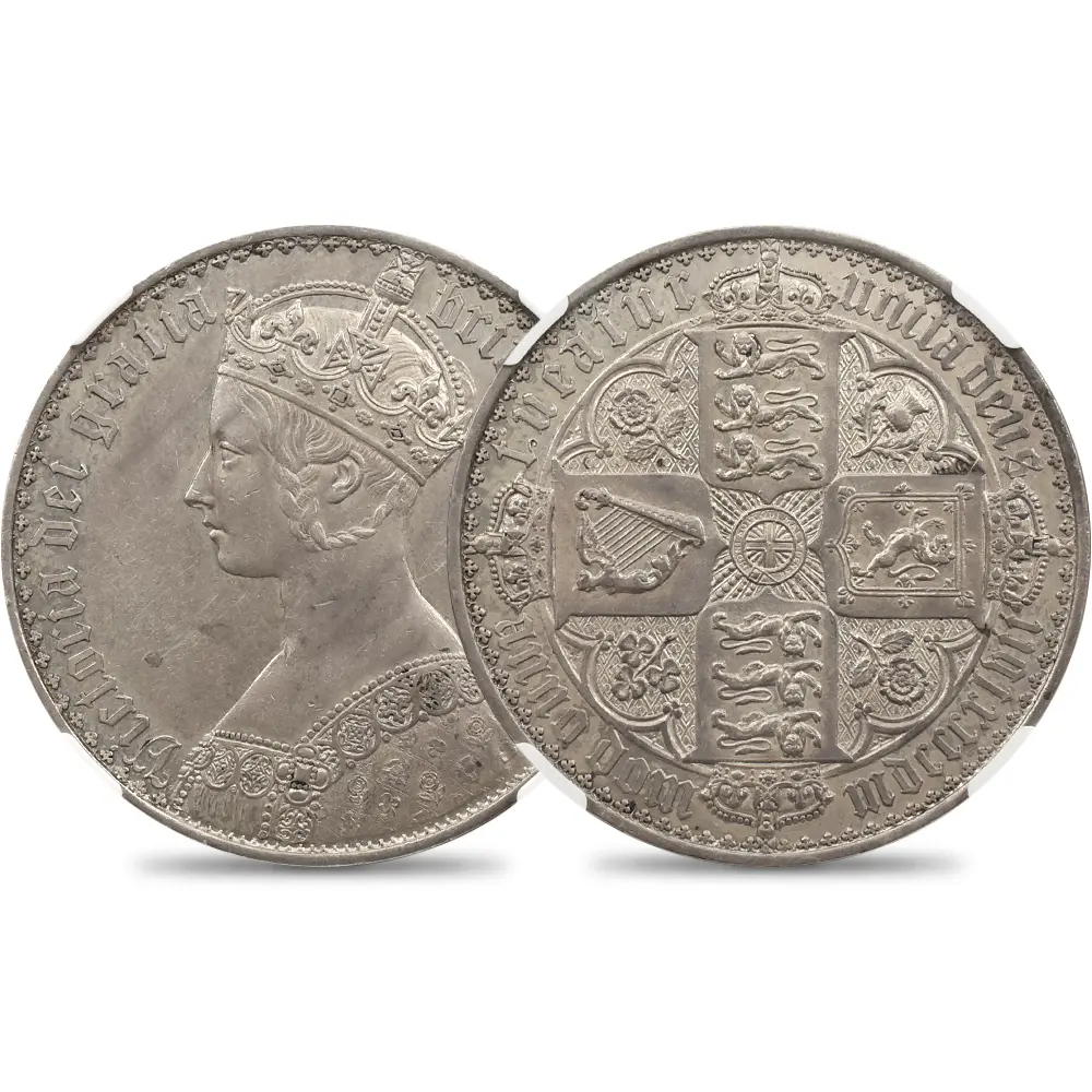 1847 ヴィクトリア女王 ゴチッククラウン銀貨 アンデシモエッジ NGC PF55