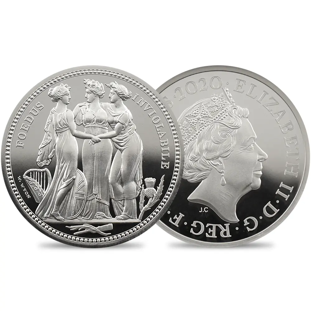イギリス 2020 エリザベス2世 スリーグレーセス 5ポンド2オンス銀貨 NGC PF70UC