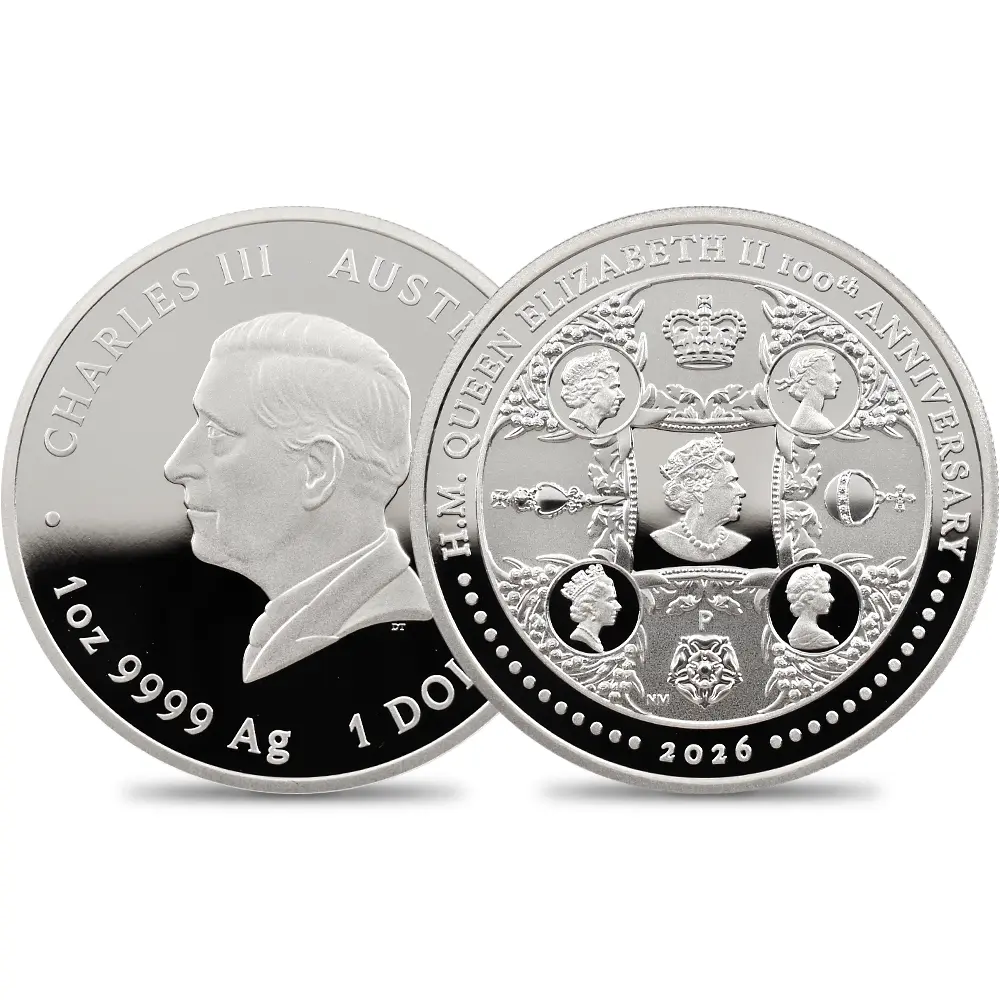 オーストラリア 2026 チャールズ3世 エリザベス2世生誕100周年記念 1ドル1オンス プルーフ銀貨 未鑑定 箱付き