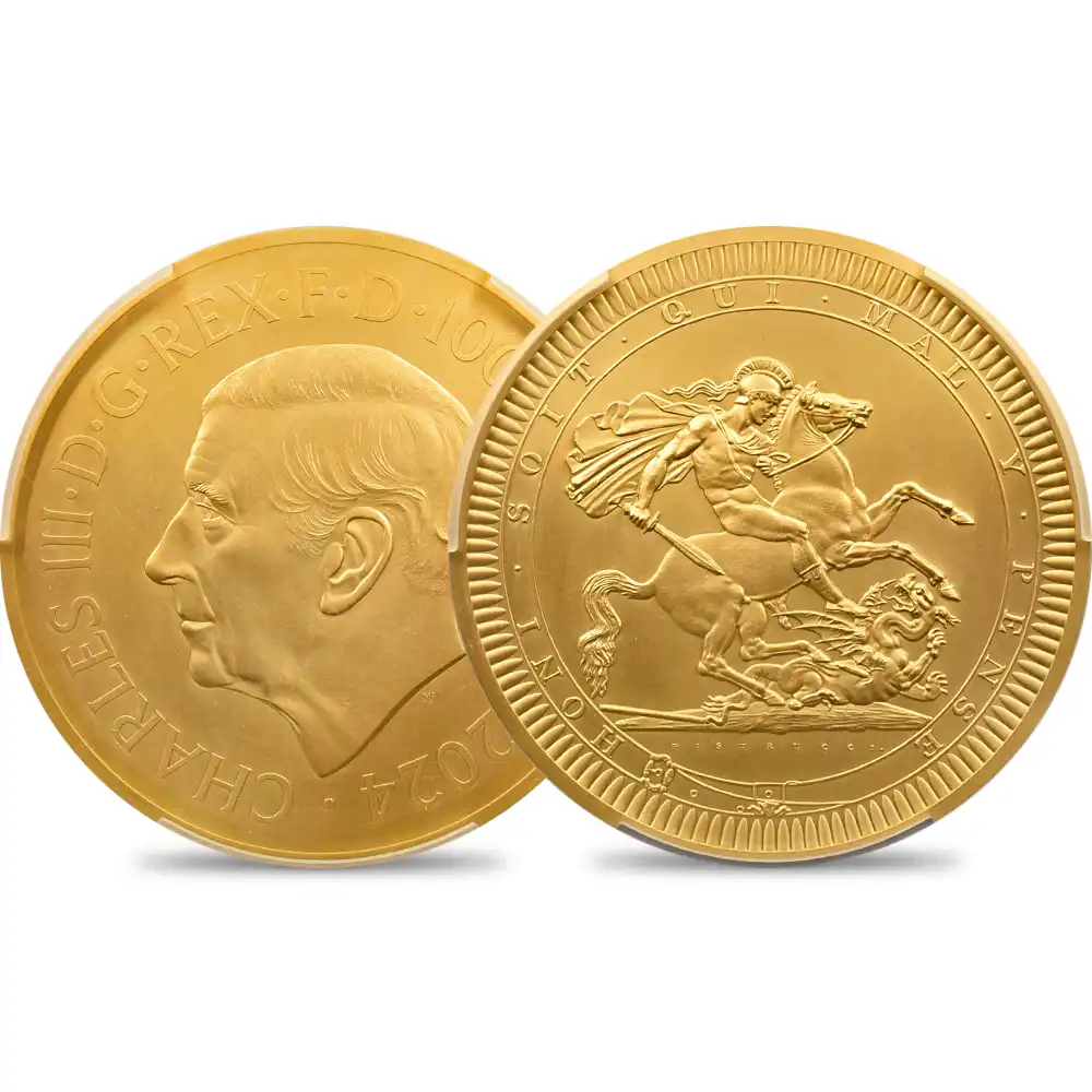 2024 チャールズ3世 ピストルッチ作聖ジョージ竜退治 1000ポンド1キロ金貨 PCGS PR69 箱付き