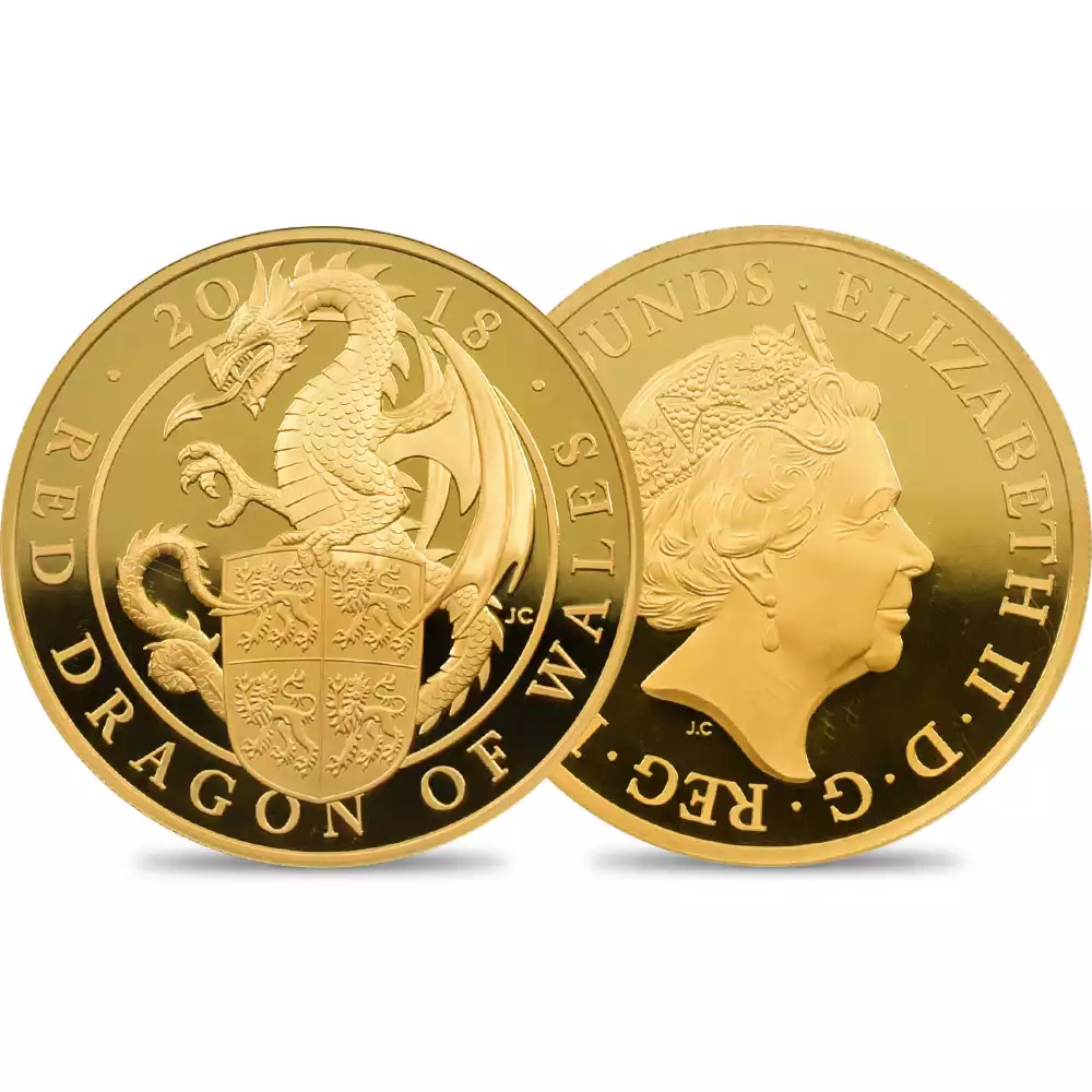 2018 エリザベス2世 クイーンズビースト ウェールズの赤いドラゴン 500ポンド5オンス金貨 ファースト15ストラック NGC PF70UC