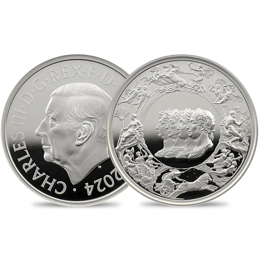 2024 チャールズ3世 ワーテルロー・メダル - 連合国代表 5ポンド2オンス銀貨 発行即日鑑定品 NGC PF70UC 箱付き