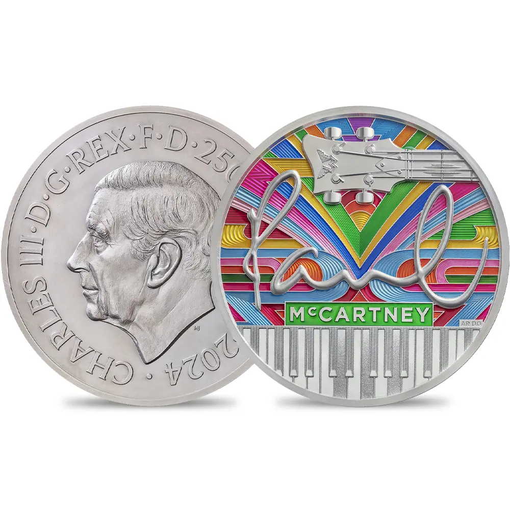 2024 チャールズ3世 ミュージックレジェンド第9弾 ポール・マッカートニー 2500ポンド5キロプルーフカラー銀貨 未鑑定 箱付き（COAに直筆サイン入り  シリアルナンバー：02）