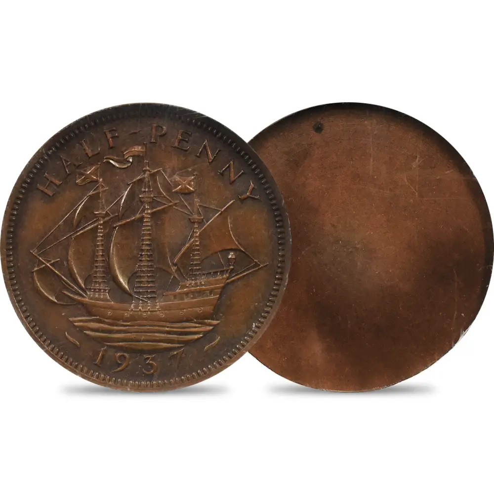 1937 エドワード8世 1/2ペニー試作銅貨 REVERSE DIE TRIAL NGC PF65BN