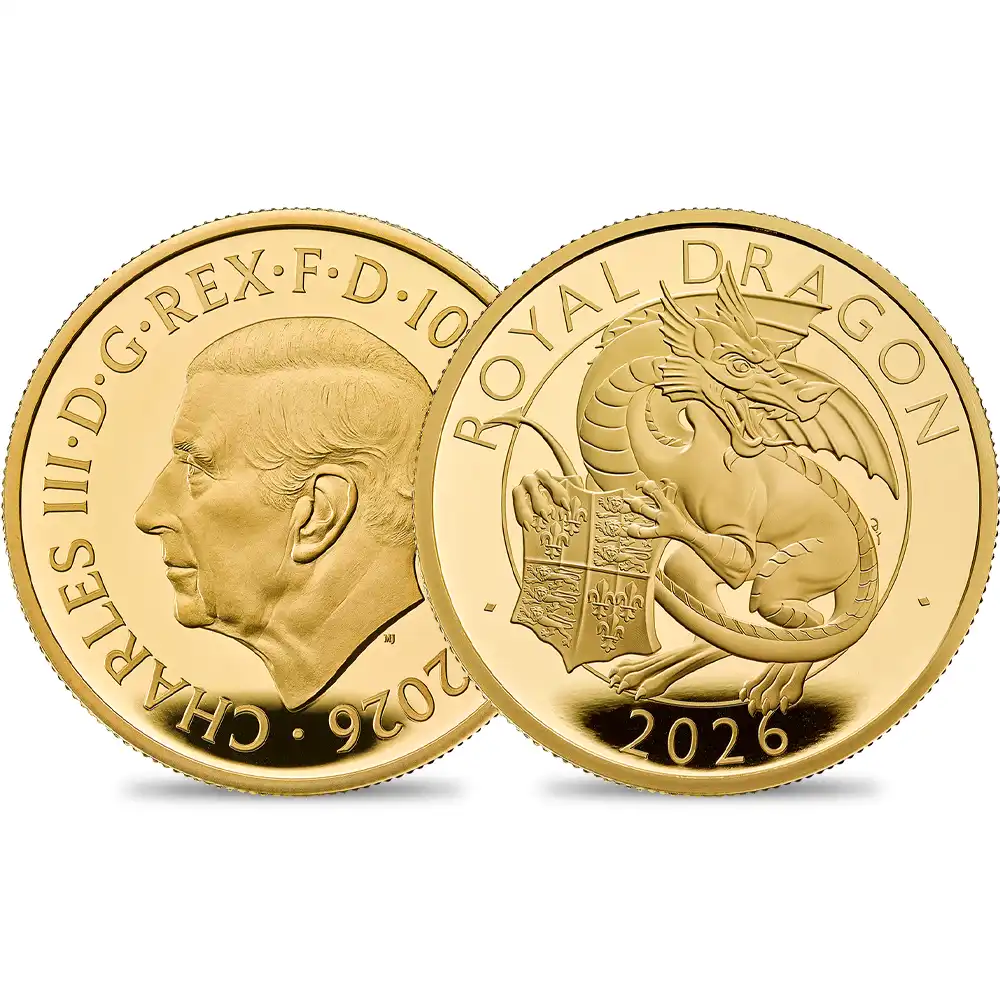 イギリス 2026 チャールズ3世 ロイヤルテューダービースト ロイヤルドラゴン 100ポンド1オンスプルーフ金貨 未鑑定 箱付き【ご予約承り品】