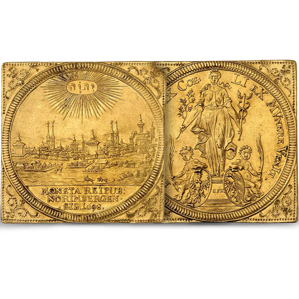 ドイツ ニュルンベルク 1698 都市景観 6ダカット クリッペ(四角)金貨 未鑑定