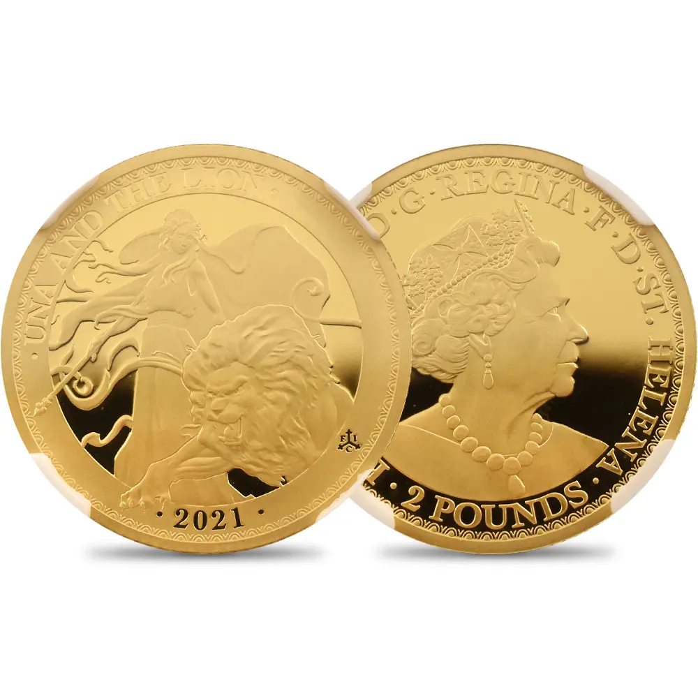 セントヘレナ 2021 エリザベス2世 ウナ&ライオン ス 2ポンド1/4オンス金貨 ファーストリリース NGC PF70UC