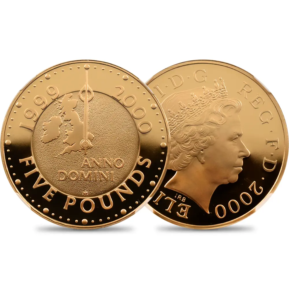 イギリス 2000 エリザベス2世 新世紀記念(ミレニアム) 5ポンド金貨 NGC PF69UC