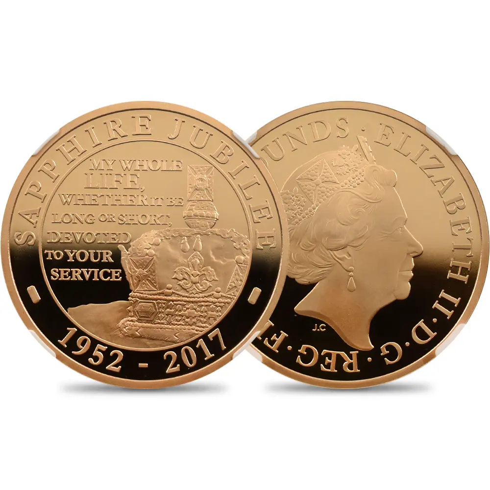 イギリス 2017 エリザベス2世 サファイアジュビリー 5ポンド 金貨 NGC PF69UC