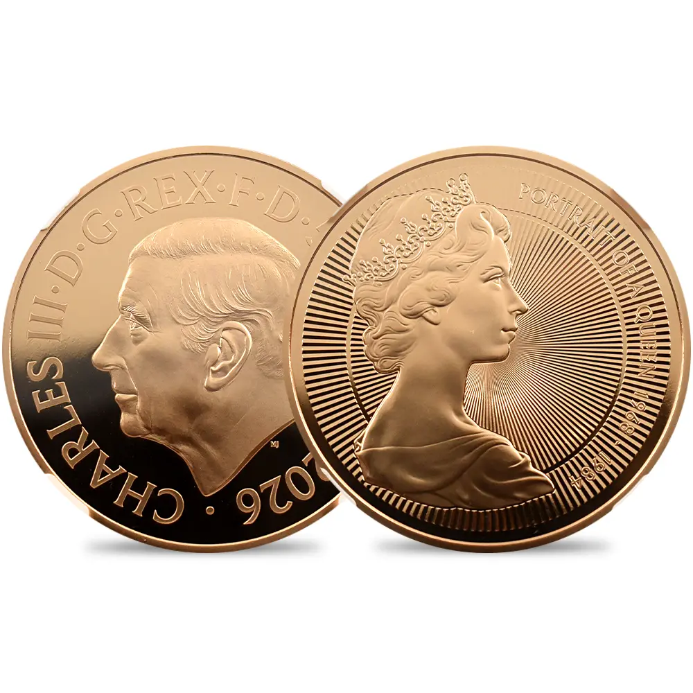 イギリス 2026 チャールズ3世 エリザベス2世のコイン肖像シリーズ 第二弾 ヤングエリザベス 5ポンド金貨 ファーストリリース NGC PF70UC