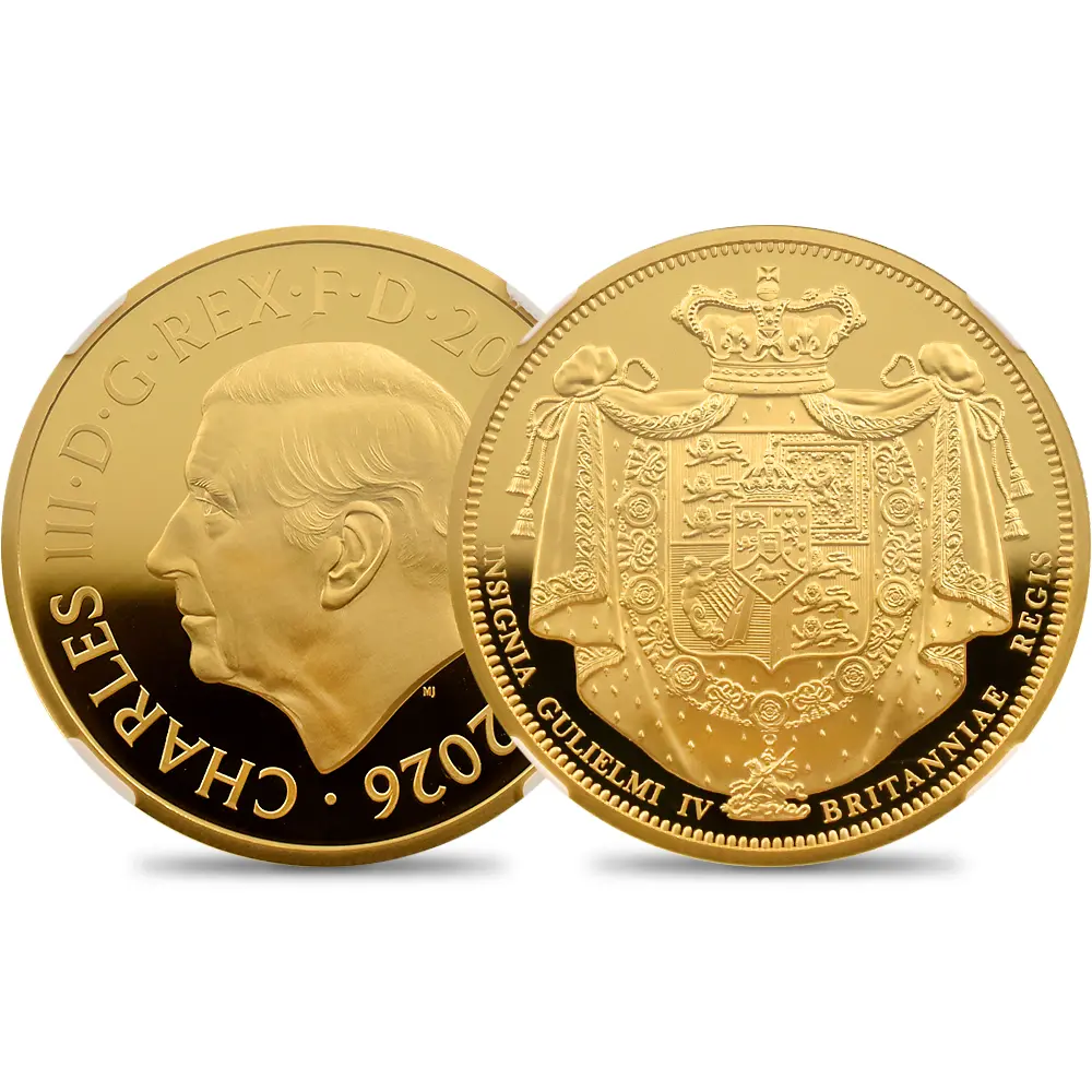 イギリス 2026 チャールズ3世 ウィリアム4世クラウン 200ポンド2オンス金貨 発行即日鑑定品 NGC PF70UC 箱付き