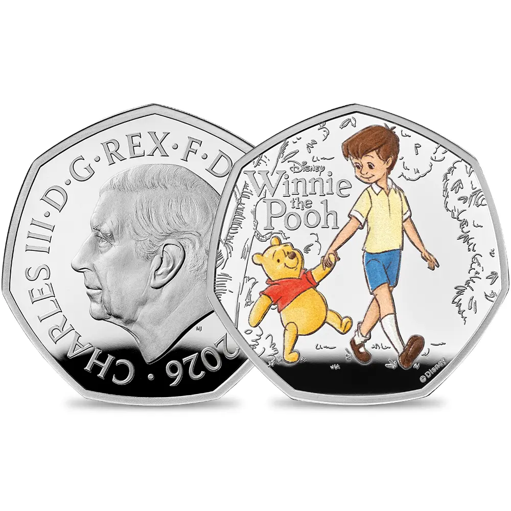 【鑑定オプション付き】イギリス 2026 チャールズ3世 くまのプーさん100周年記念 第2弾 50ペンスプルーフカラー銀貨 未鑑定 箱付き【ご予約承り品・納期約6か月】