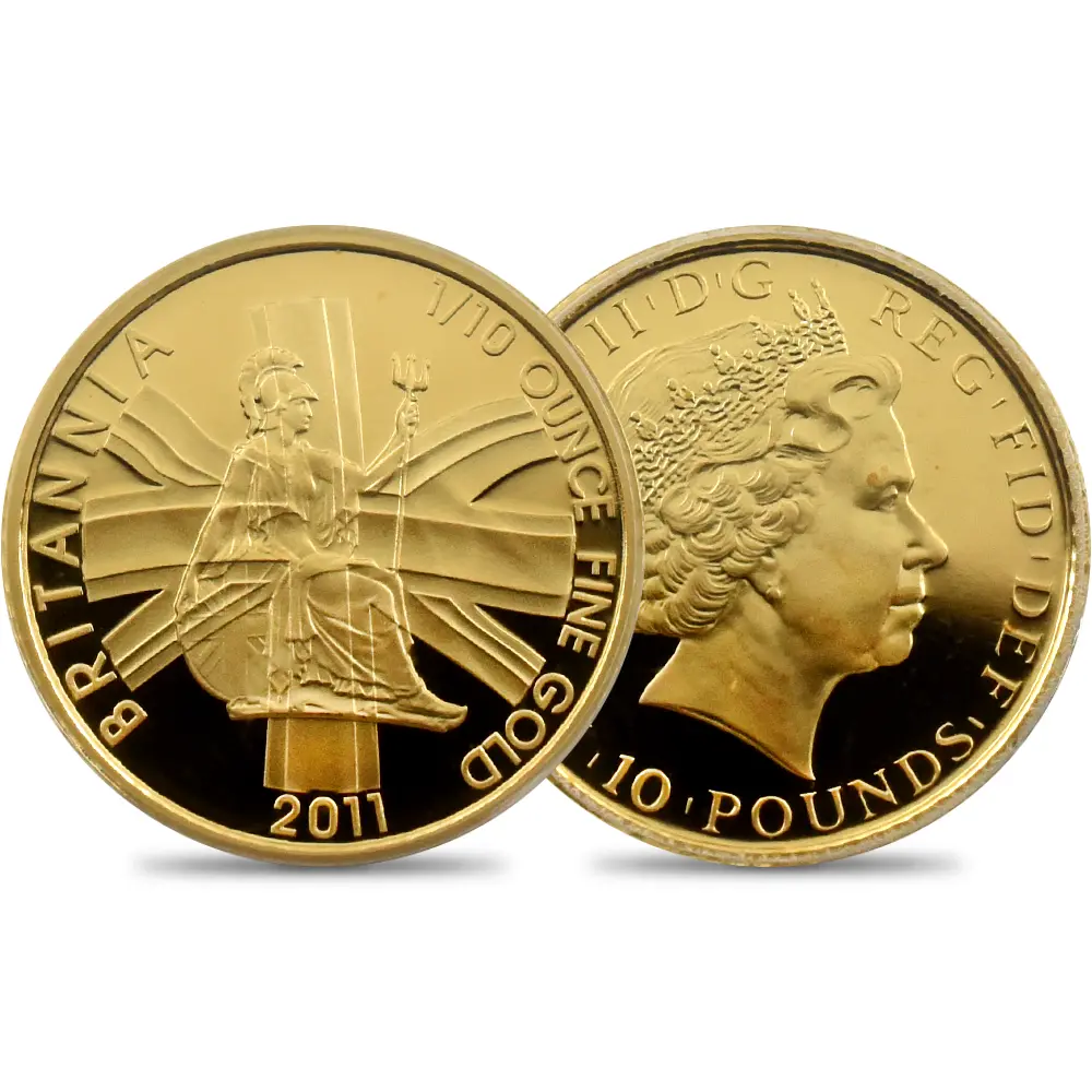 イギリス 2011 エリザベス2世 ブリタニア 10ポンド1/10オンス金貨 ファーストストライク PCGS PR70DC