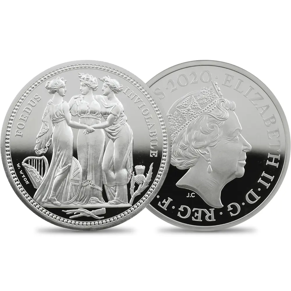 イギリス 2020 エリザベス2世 スリーグレーセス 5ポンド2オンス銀貨 NGC PF70UC