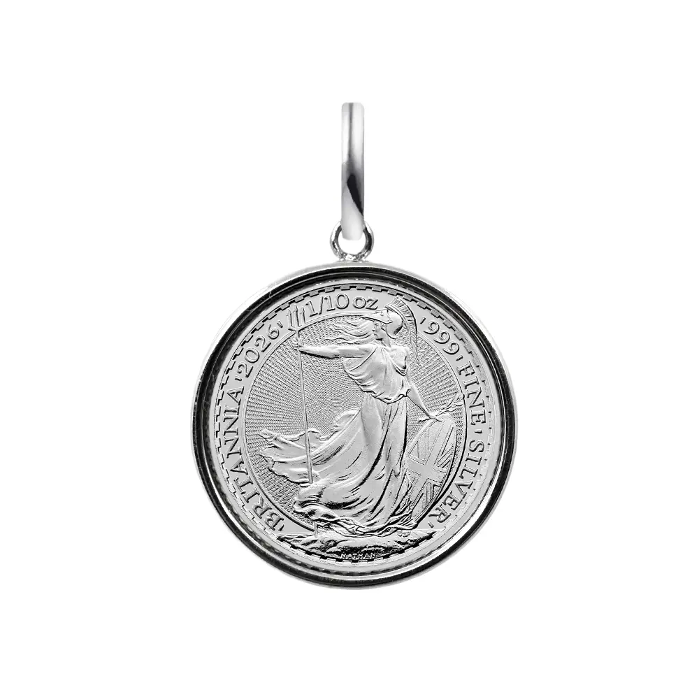 【ペンダントトップ単品】イギリス 2026 チャールズ3世 ブリタニア 20ペンス1/10オンス 銀貨 コインペンダント 防水枠 ガラス フローティング SV925