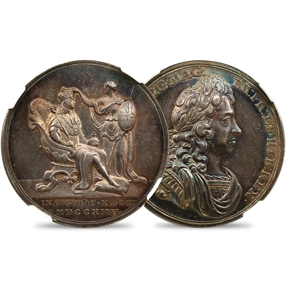 1714 ジョージ1世 戴冠記念 銀メダル NGC AU55 MI-424-9