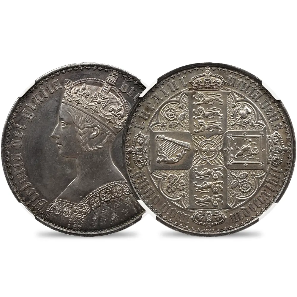 1847 ヴィクトリア女王 ゴチッククラウン銀貨 アンデシモエッジ NGC PF61