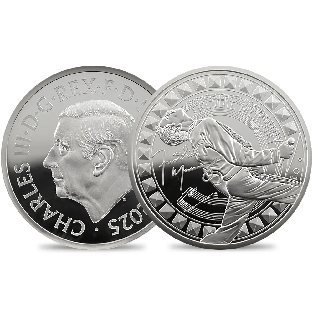 イギリス 2025 チャールズ3世 ミュージックレジェンド第12弾 フレディ・マーキュリー 5ポンド2オンス銀貨 ファーストリリース NGC PF69UC 箱付き