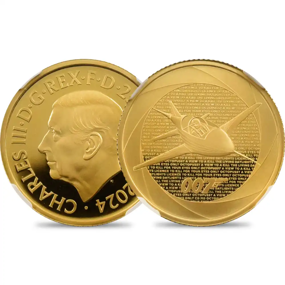 2024 チャールズ3世 「007の60年」ボンド映画記念シリーズ第3弾 「1980年代」 25ポンド 1/4オンス金貨 NGC PF70UC 箱付き