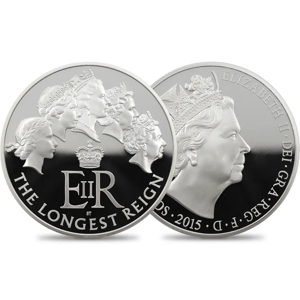 イギリス 2015 エリザベス2世 最長在位記念 10ポンド 5オンス銀貨 ファースト500ストラック NGC PF70UC 付属品付き
