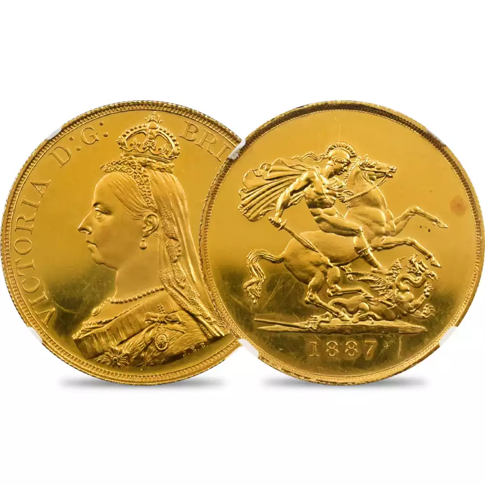 1887 ヴィクトリア女王 ジュビリーヘッド 聖ジョージ竜退治 5ソブリン金貨 NGC PF60CA W&R-286 NO INITIALS【R3】