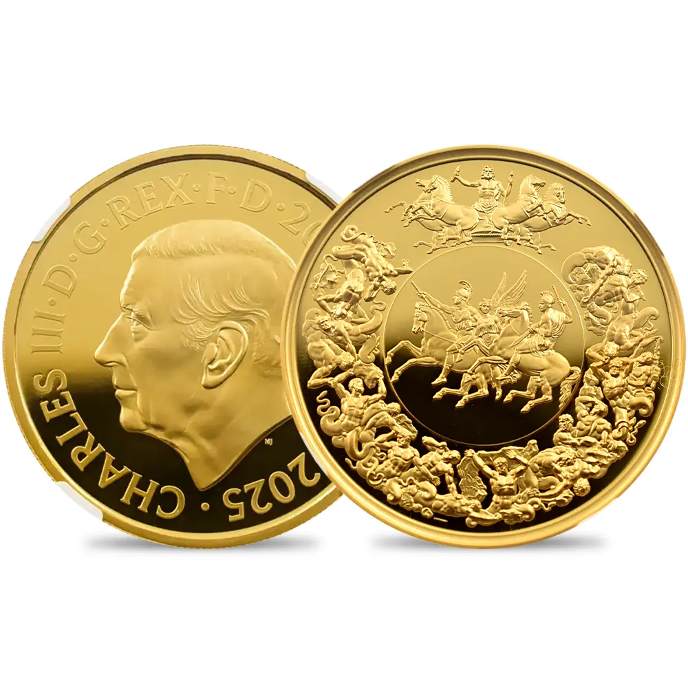 2025 チャールズ3世 ワーテルロー・メダル - 勝利 200ポンド2オンス金貨 NGC PF69UC 箱付き