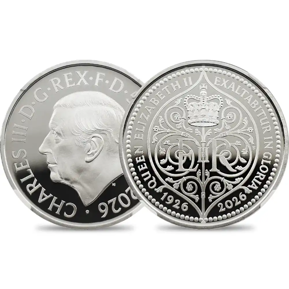 イギリス 2026 チャールズ3世 エリザベス2世生誕100周年記念 5ポンド 銀貨 発行即日鑑定品 NGC PF70UC 箱付き