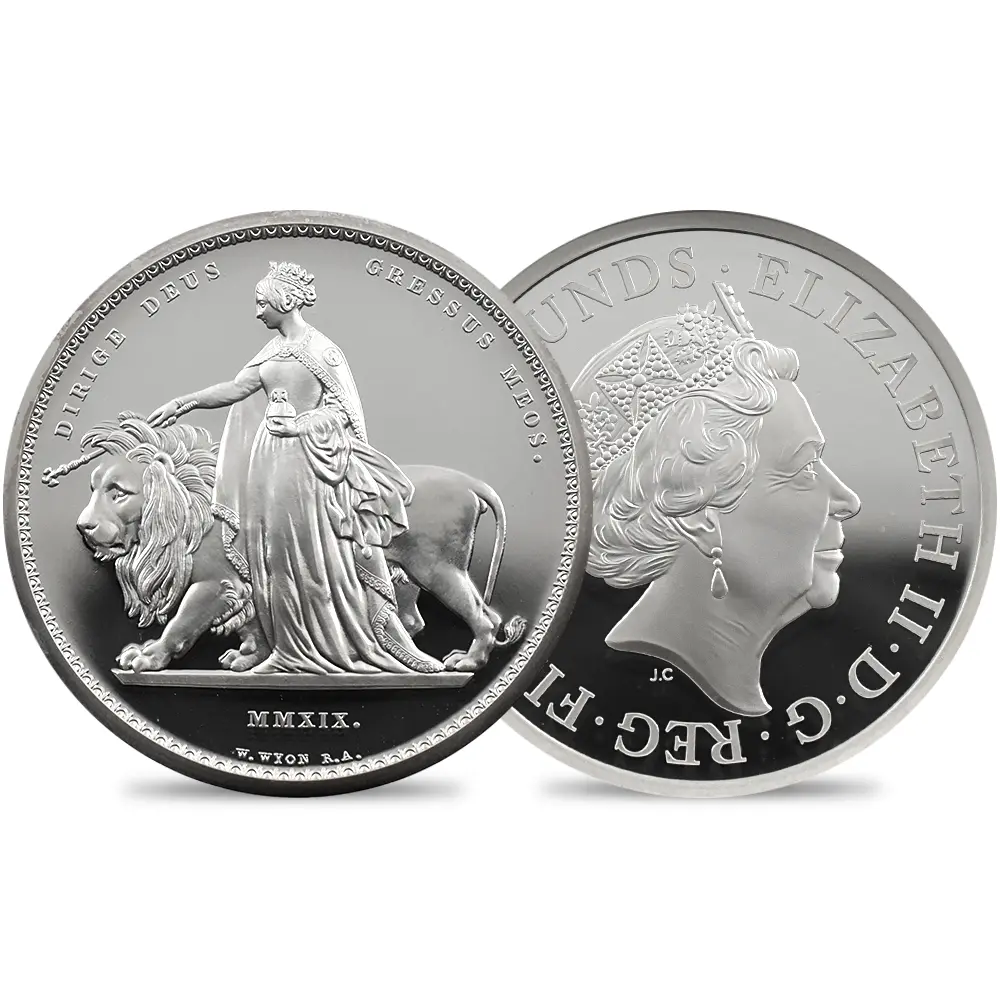イギリス 2019 エリザベス2世 ウナ＆ライオン 5ポンド2オンス銀貨 NGC PF70UC 箱付き