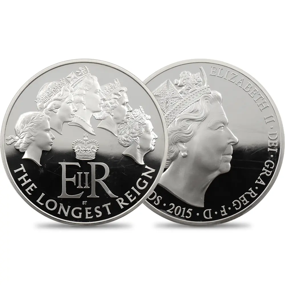 イギリス 2015 エリザベス2世 最長在位記念 10ポンド5オンス銀貨 ファースト500ストラック NGC PF70UC 箱付き