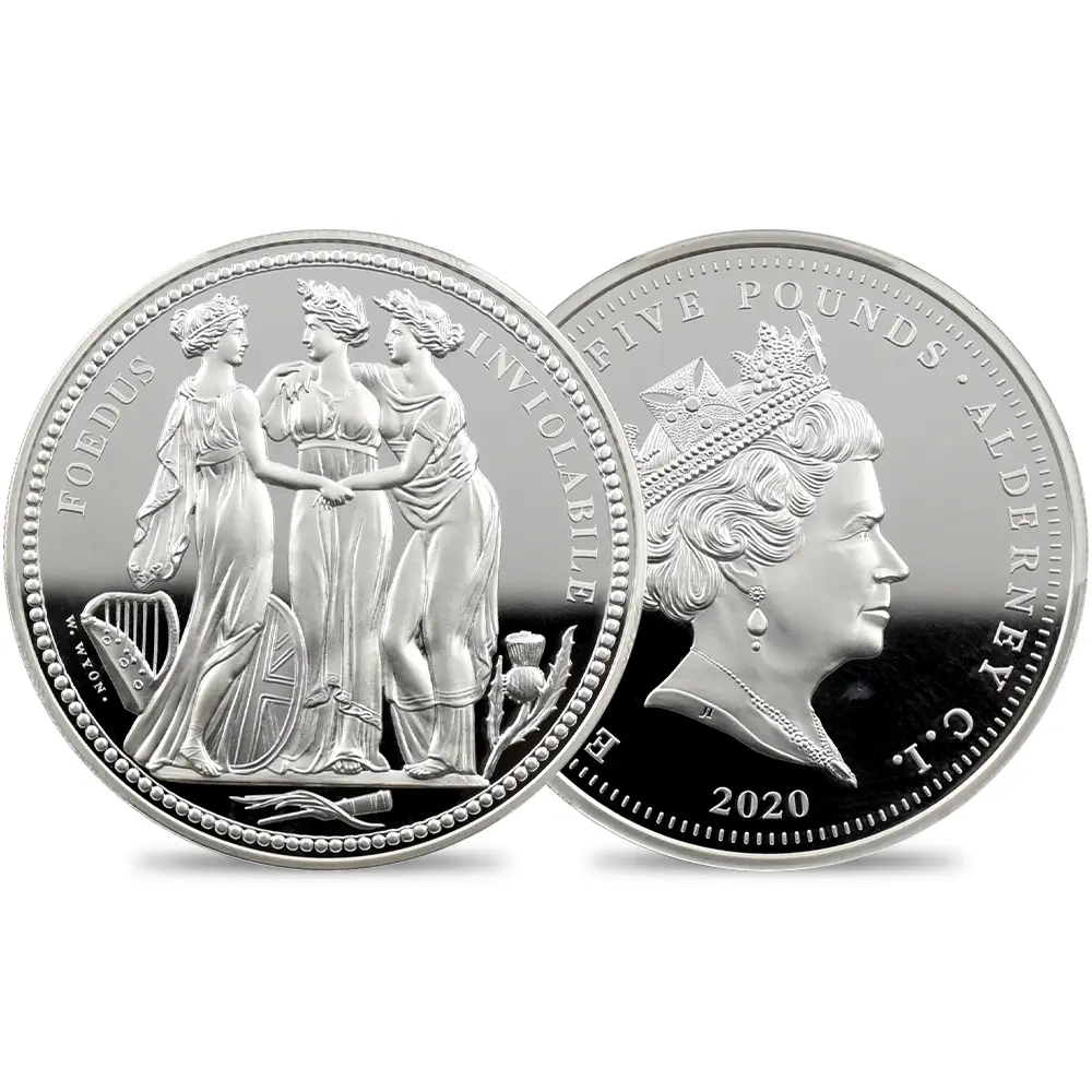 オルダニー島 2020 エリザベス2世 スリーグレーセス 5ポンド 銀貨 ファーストストライク PCGS PR70DC