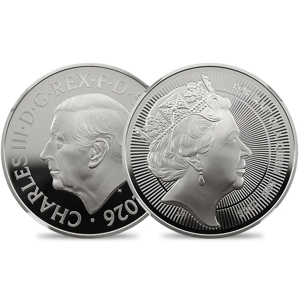 イギリス 2026 チャールズ3世 エリザベス2世のコイン肖像シリーズ 第五弾 5ポンド銀貨 ファーストリリース NGC PF70UC 箱付き