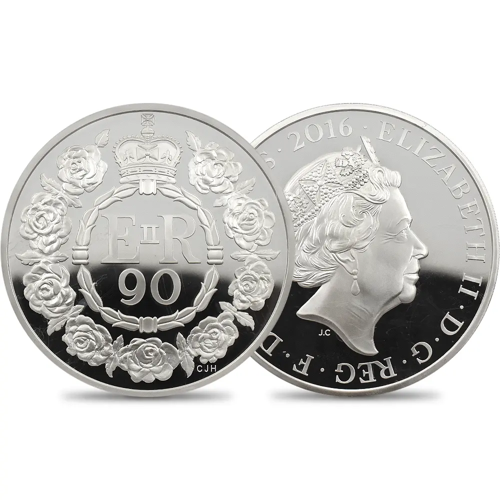 イギリス 2016 エリザベス2世 女王生誕90周年記念 10ポンド5オンス銀貨 ファースト500ストラック NGC PF70UC