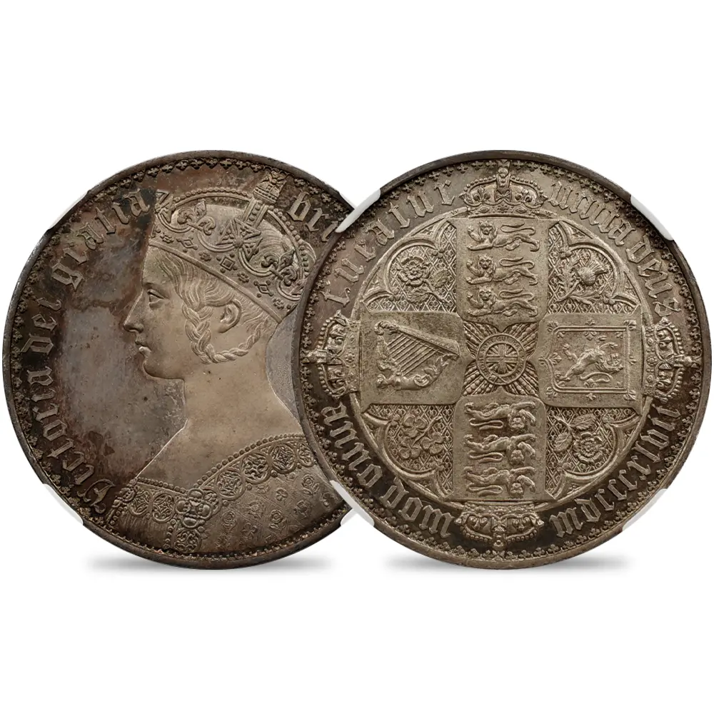 1847 ヴィクトリア女王 ゴチッククラウン銀貨 アンデシモエッジ NGC PF64CAMEO