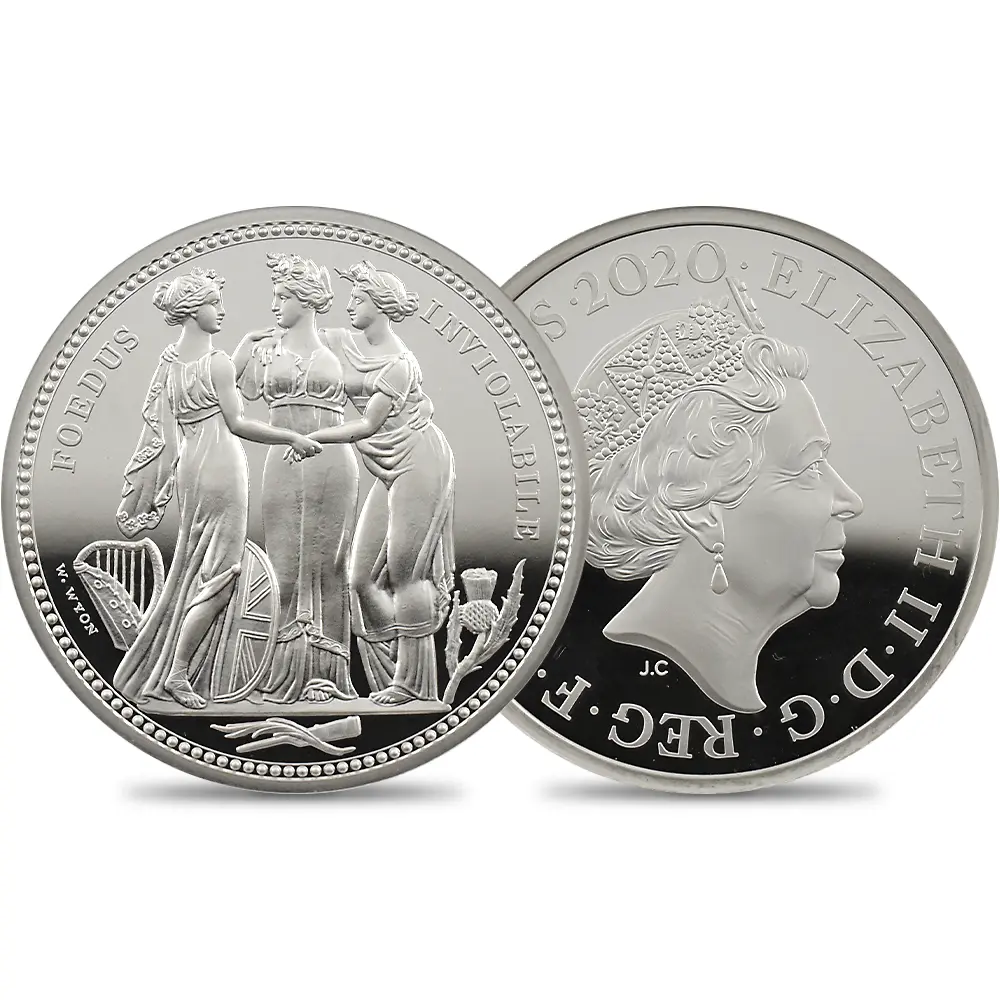 イギリス 2020 エリザベス2世 スリーグレーセス 5ポンド2オンス銀貨 ファーストリリース NGC PF70UC