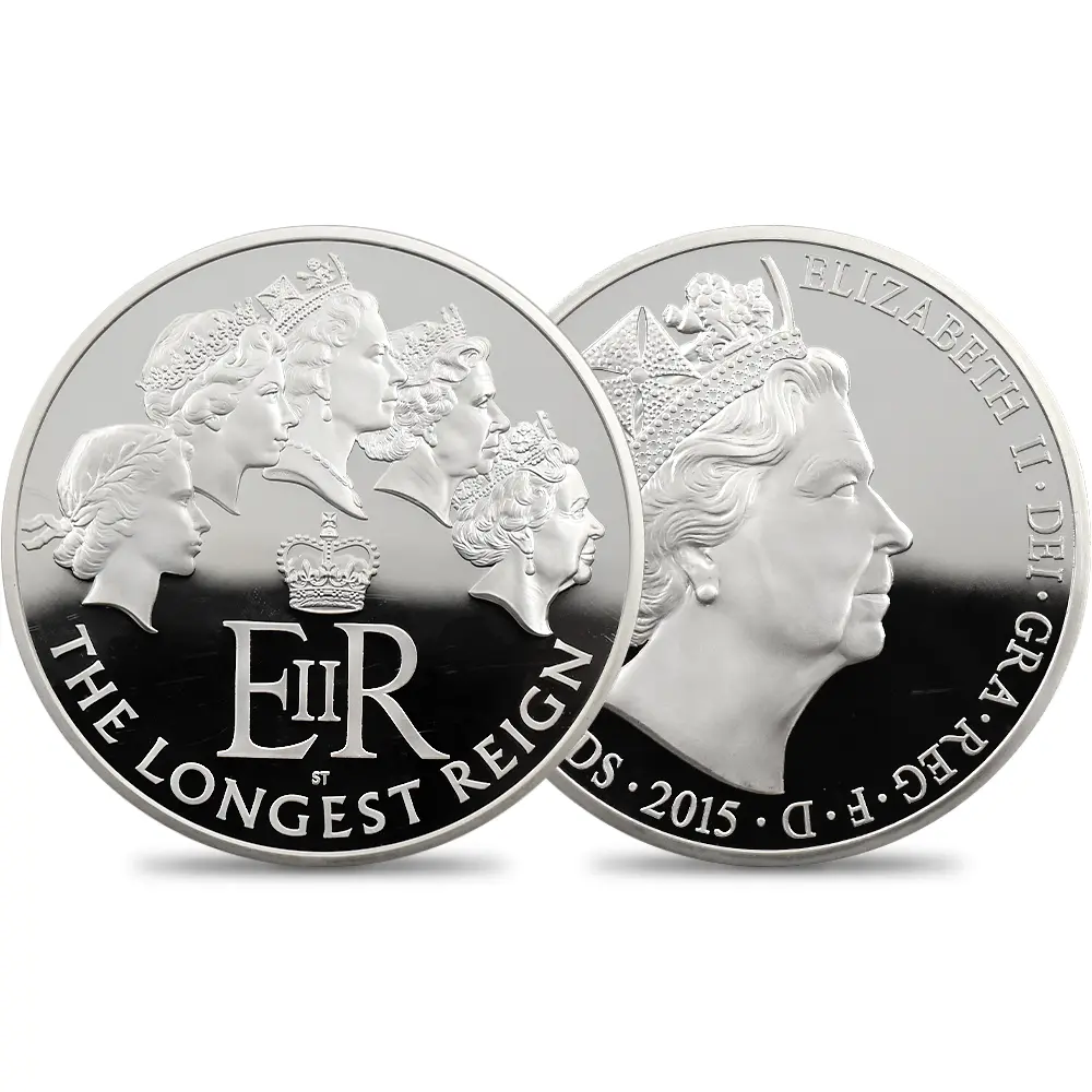 イギリス 2015 エリザベス2世 最長在位記念 10ポンド5オンス銀貨 NGC PF70UC 箱付き