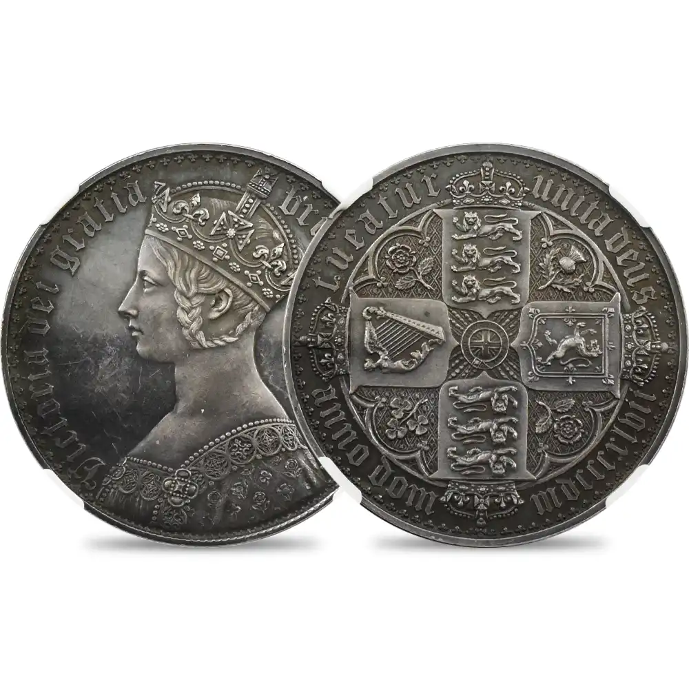 イギリス 1847 ヴィクトリア女王 ゴチッククラウン銀貨 プレーンエッジ NGC PF61