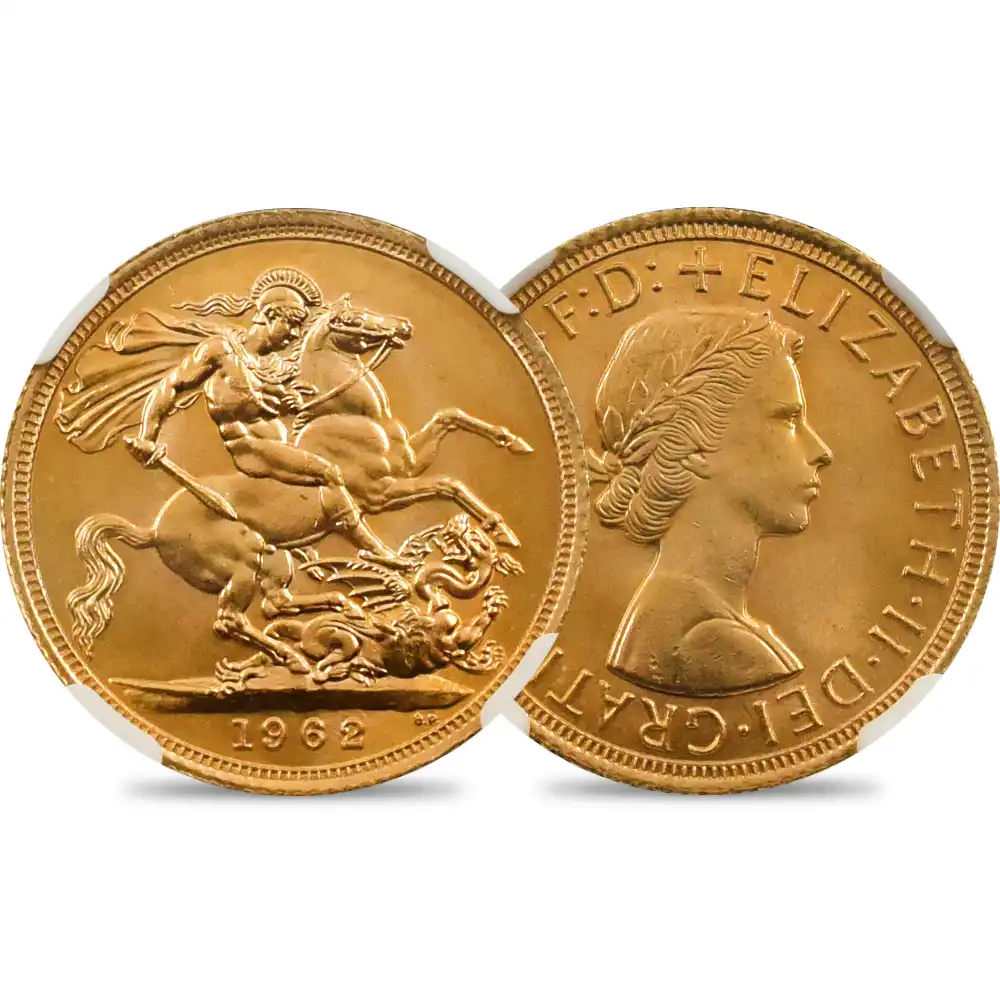 イギリス 1962 エリザベス2世 ヤングヤング 聖ジョージ竜退治 ソブリン金貨 NGC MS66+