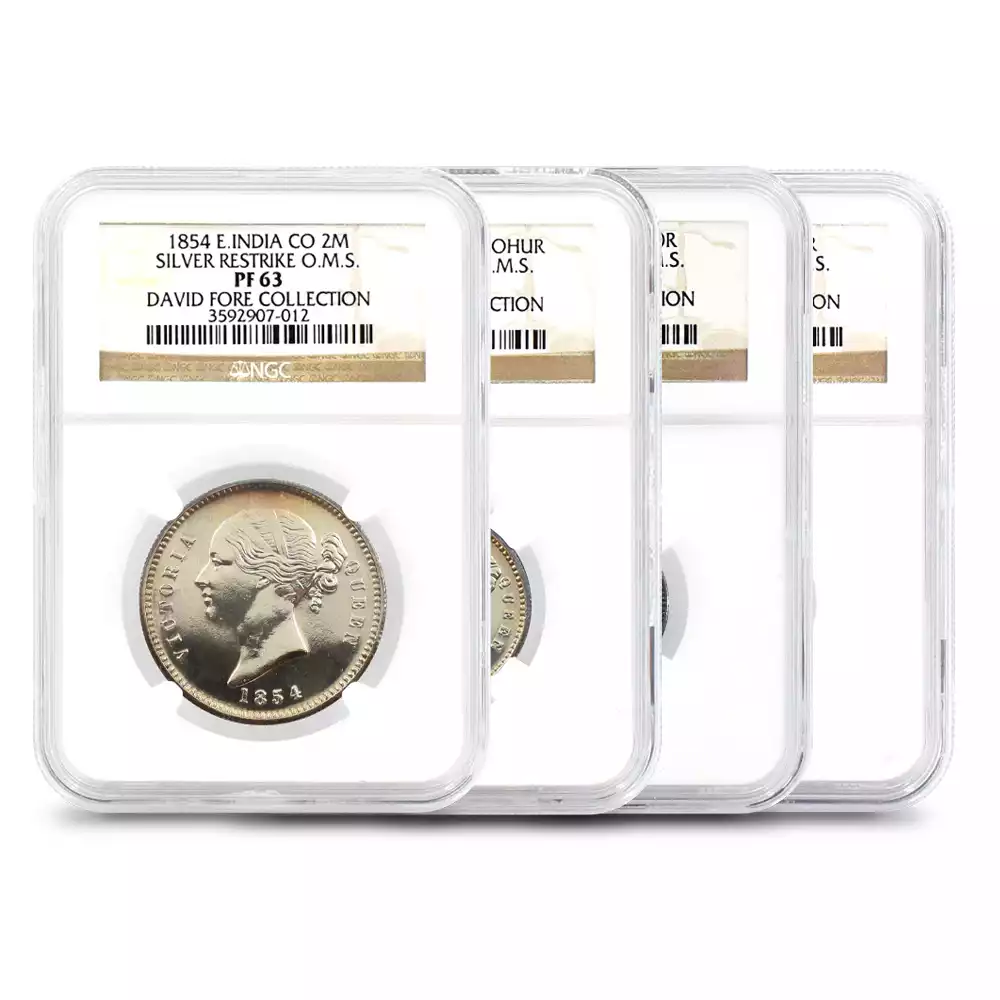 東インド会社 1854 ヴィクトリア女王 2モハール・モハール・10ルピー・5ルピー銀貨4枚セット リストライク NGC PF62-66