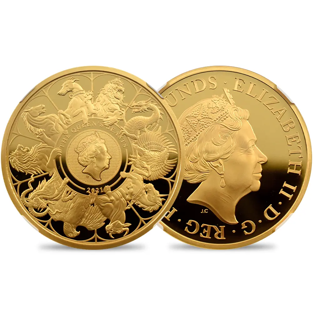 2021 エリザベス2世 クイーンズビースト コンプリーター 英国王室の十大守護獣 200ポンド2オンス金貨 NGC PF69UC