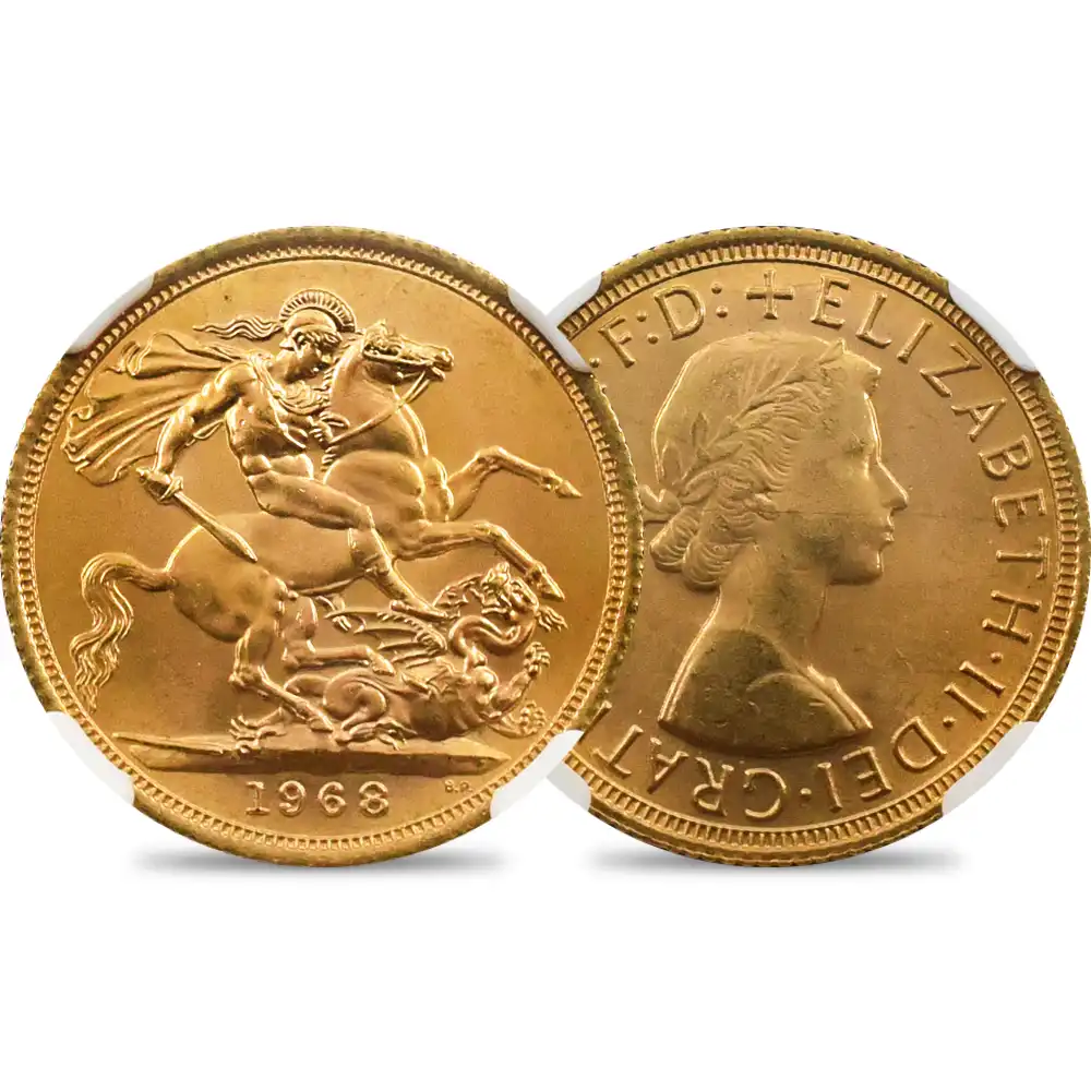 イギリス 1968 エリザベス2世 ヤングヤング 聖ジョージ竜退治 ソブリン金貨 NGC MS66