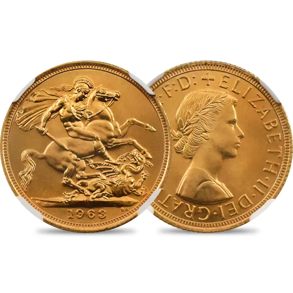 イギリス 1963 エリザベス2世 ヤングヤング 聖ジョージ竜退治 ソブリン金貨 NGC MS66