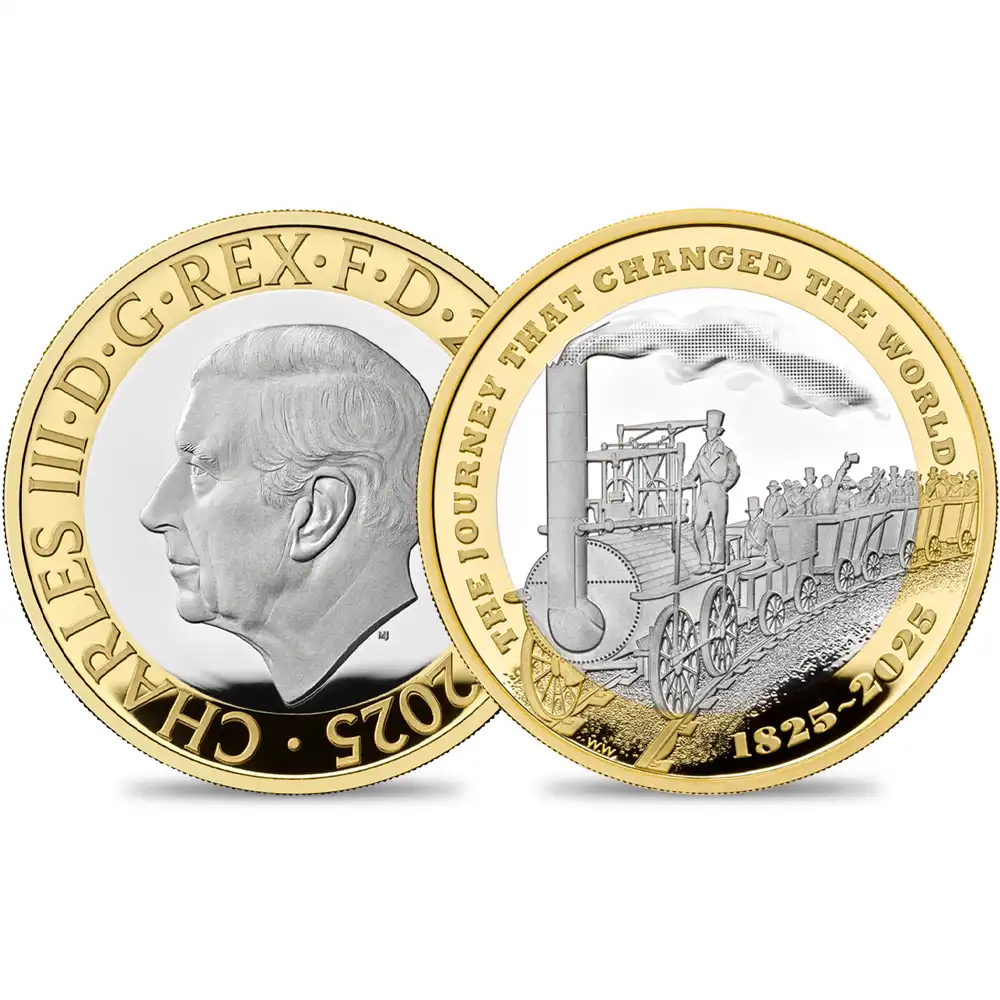 2025 チャールズ3世 現代鉄道200周年記念 2ポンドプルーフ銀貨 金メッキ付 未鑑定 箱付き【ご予約承り品】