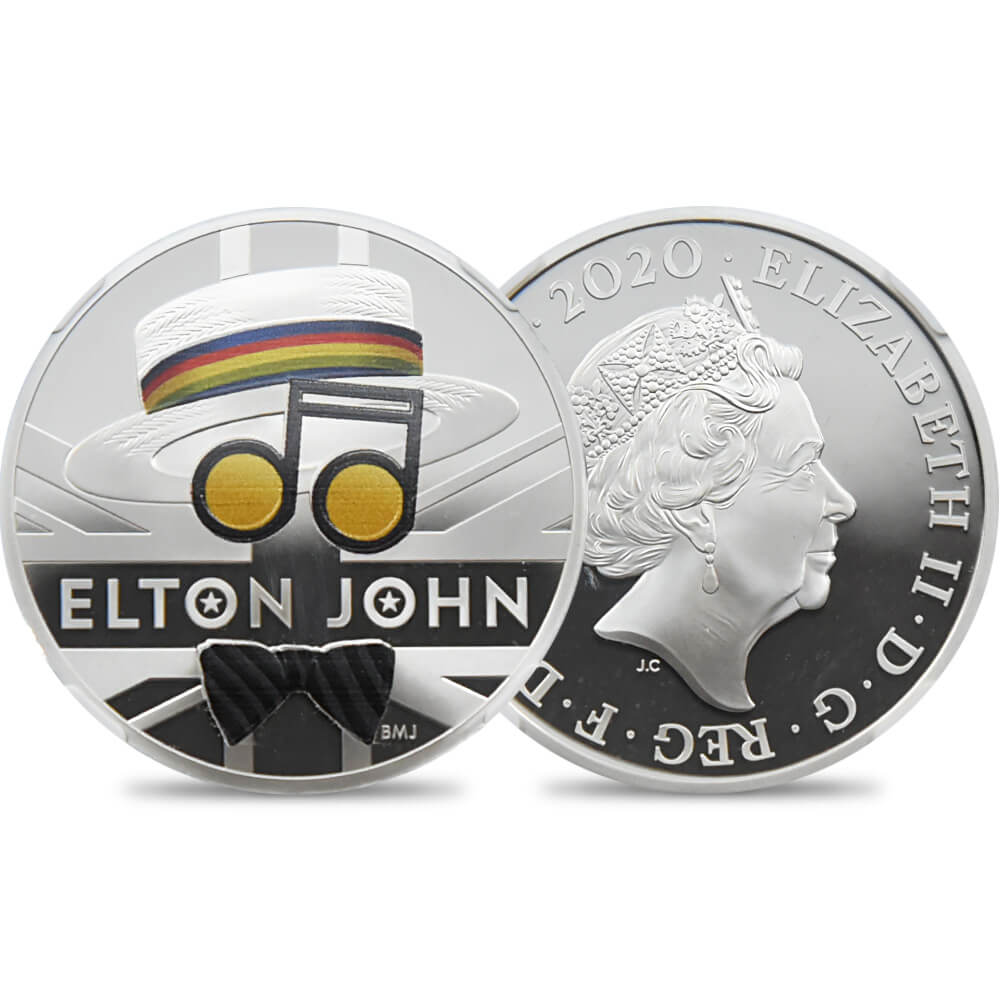 2020 エリザベス2世 ミュージックレジェンド エルトンジョン 2ポンド1オンスカラー銀貨 ファーストリリース NGC PF69UC(国会議事堂) 箱付き