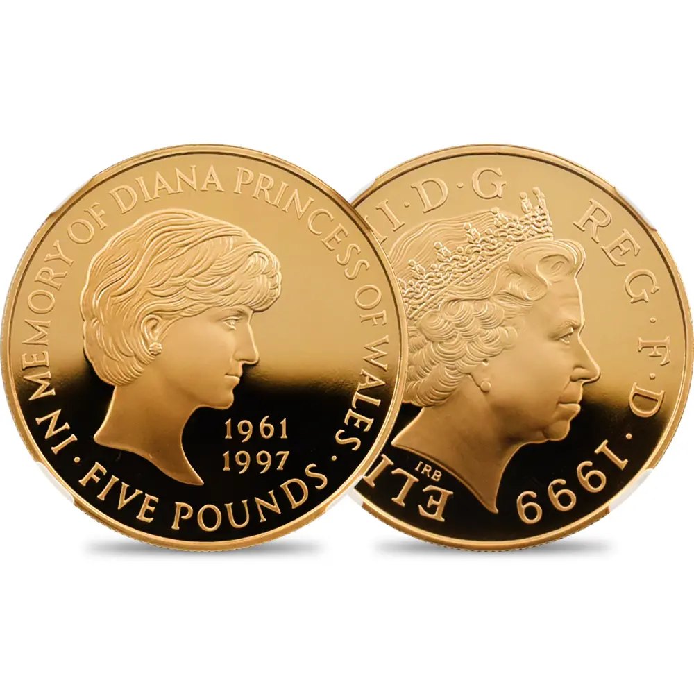 1999 エリザベス2世 ダイアナ妃追悼記念 5ポンド金貨 NGC PF69UC
