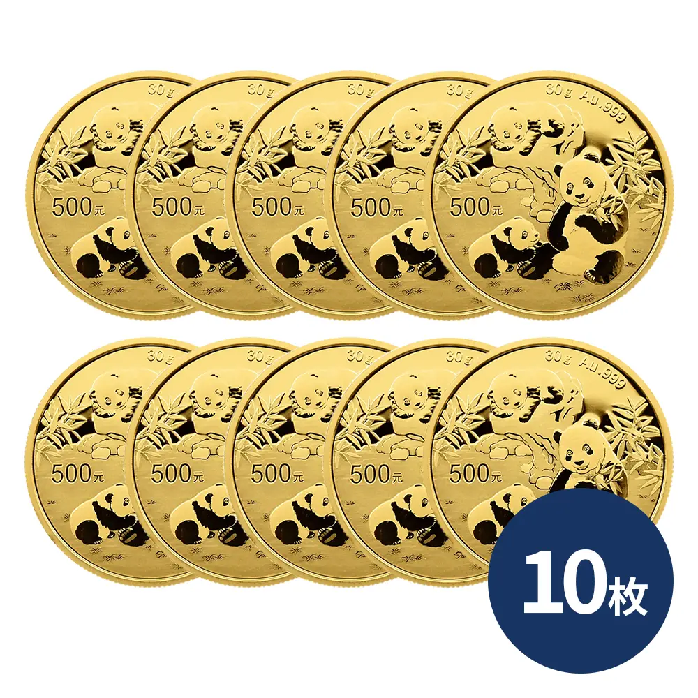 中国 2025 パンダ 500元 30グラム 金貨 【10枚】